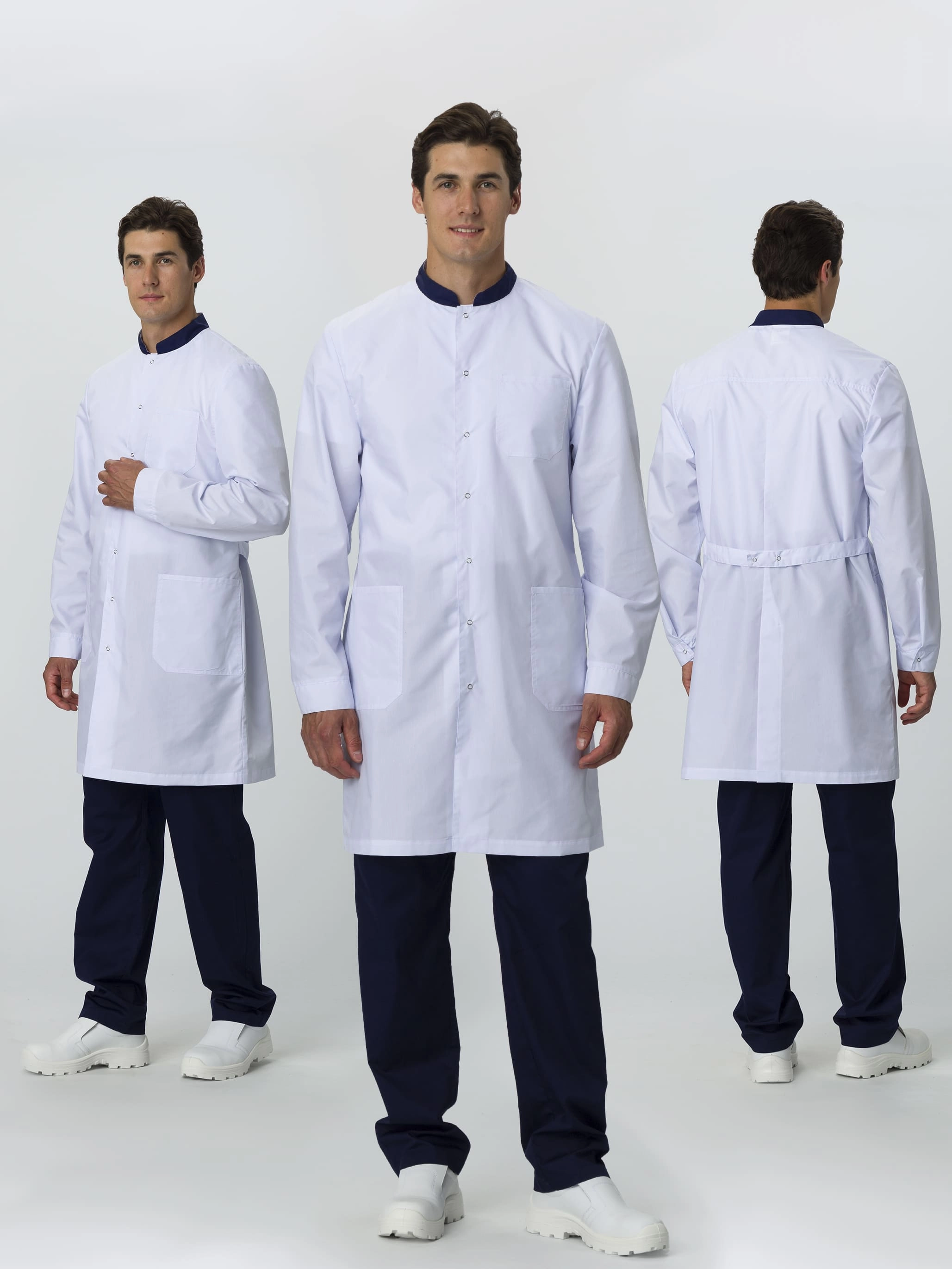 фото халат мужской симпл-001 (тк.смесовая,120) medline, белый/т.синий