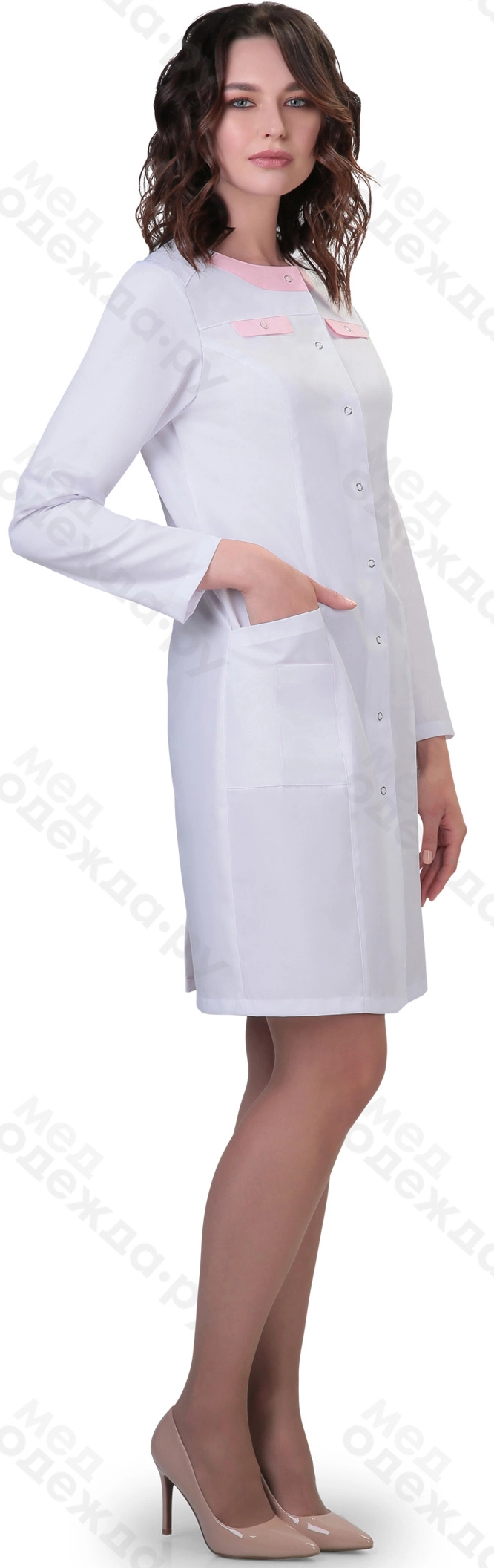 фото халат женский №276 (тк.тиси) doctorbig, белый/розовый (0/23)