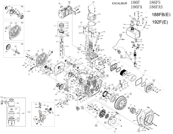 фото двигатель дизельный tss excalibur 192fa - t3 (вал конусный 26/73.2 / taper)