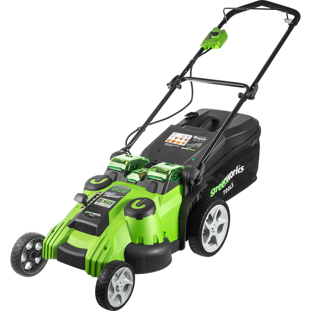 фото аккумуляторная газонокосилка greenworks twinforce